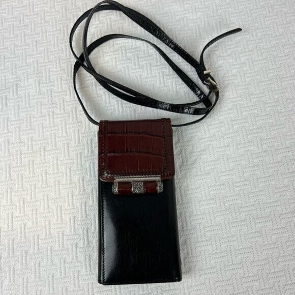 Vintage Handbags - Vintage Brighton Black Crossbody Wallet Card Holder Bag Purse Leather Travel